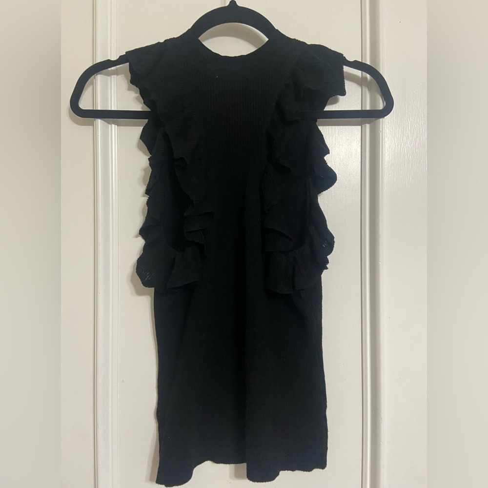 H&M women's small racer back ribbed knit sweater with ruffle details black EUC - Picture 3 of 6
